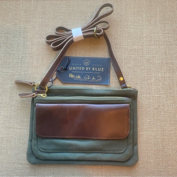 United By Blue Olive Green Canvas and Brown Leather Hazel Crossbody Bag NWT - Picture 1 of 16